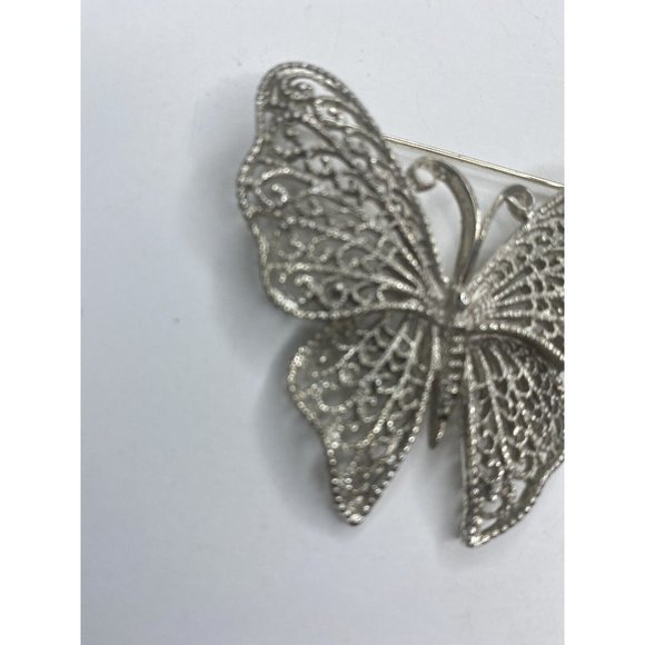 MIent Butterfly Pin Brooch Jewelry Signed Silver Insect Filigree Statement - Picture 2 of 5